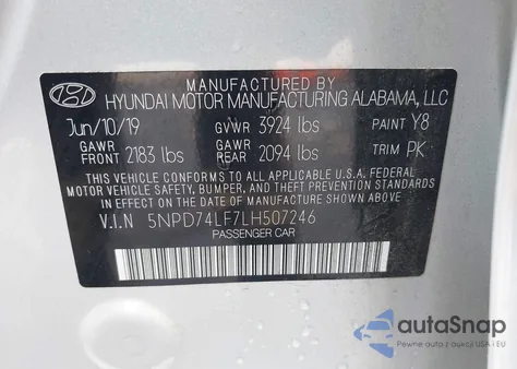 2020 Hyundai Elantra Se from USA, damaged, VIN 5NPD74LF7LH507246